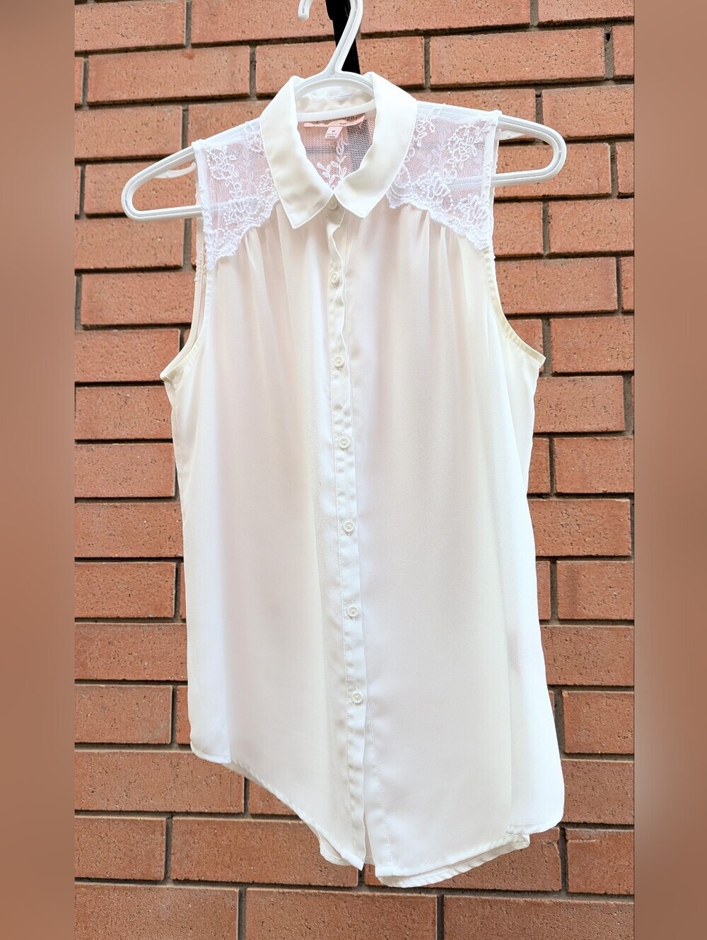 Philosophy Women's (Medium) Ivory Sleeveless Collared Button-Down Blouse w/Lace